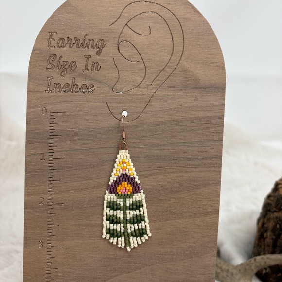 Beaded Fringe Flower Earrings - Picture 3 of 4